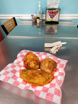 The Risoles in front, Coxhina back left, Empanada back right at Fresh Life Cafe in Woodbridge
