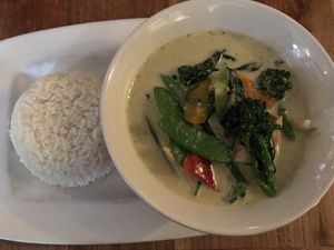 Green curry with jasmine rice at Boda in Portland