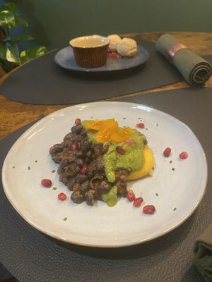 Black bean arepas with guacamole   at Greenstone Lodge  in Bridge Of Orchy