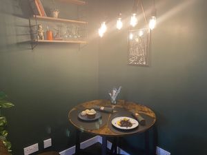 Our cute little dinner setup in the room  at Greenstone Lodge  in Bridge Of Orchy