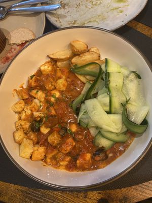 Tofu saganaki with potatoes and cucumber   at Greenstone Lodge  in Bridge Of Orchy