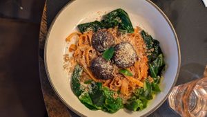Pasta and greens at Greenstone Lodge  in Bridge Of Orchy