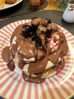Black Forest pancakes with chocolate sauce  #Veganuary at Greenstone Lodge  in Bridge Of Orchy