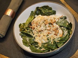 Vegan pasta carbonara at Greenstone Lodge  in Bridge Of Orchy