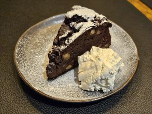 Chocolate & chestnut cake & cream at Greenstone Lodge  in Bridge Of Orchy
