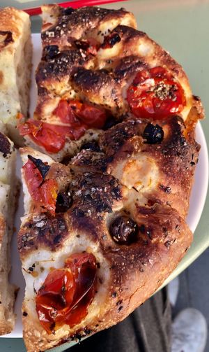 Olive and tomato focaccia   at Marmellata Bakery in Abu Dhabi