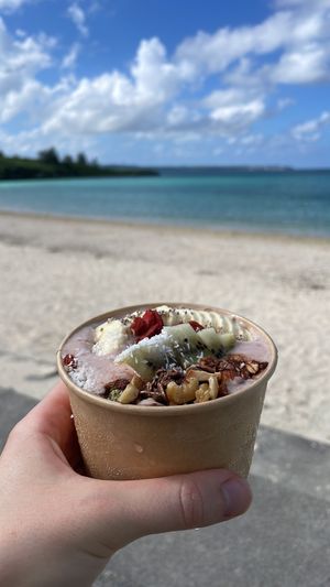 Strawberry bowl with soya milk  at Natural Protein in Okinawa