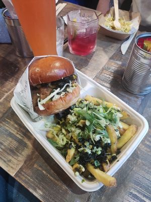 Katsu chicken burger and Tokyo fries at Disorder  in Manchester