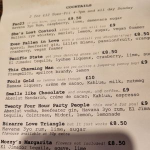 Menu as of May 2024 at Disorder  in Manchester