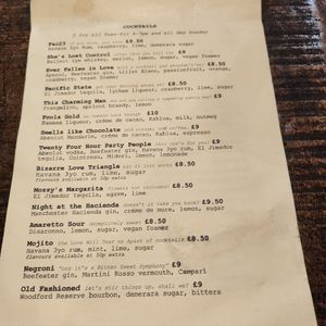 Menu as of May 2024 at Disorder  in Manchester
