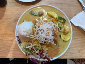 Tofu, vegetables, rice with peanut sauce.  at Kim999 - The Playce in Berlin
