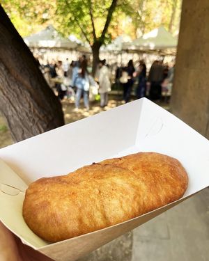 Fried vegan potato pie ("perazhki"), highly recommend! at Ringo Ponchik & Perazhki — Saryan in Yerevan