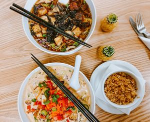 Red curry and noodle bowl at Freshies Restaurant and Bar in South Lake Tahoe