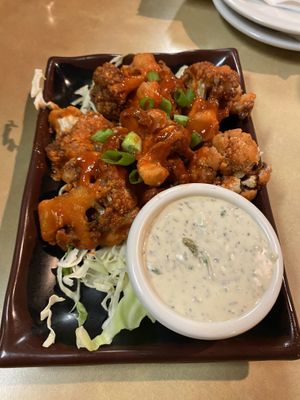 Buffalo cauliflower with creamy basil dressing. Specify vegan  at Freshies Restaurant and Bar in South Lake Tahoe