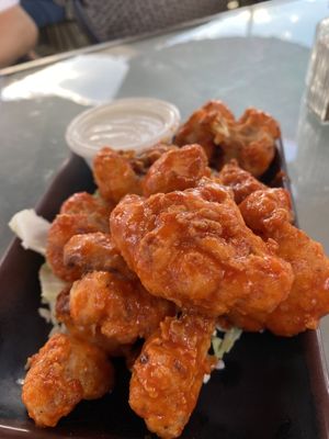 Buffalo cauliflower app - no vegan dressing  at Freshies Restaurant and Bar in South Lake Tahoe