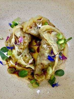 Tofu gyozas, amaizing!! at Sarumino in Mexico City