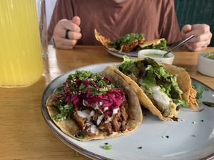 Tacos de seta, papa, fideo seco y birria  at Sarumino in Mexico City