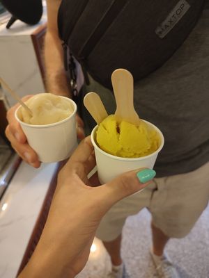Lychee and mango ice cream at THIS IS A BOOK CAFE in Koh Tao