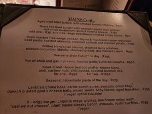 Two vegan meal options at Kloof Street House in Cape Town