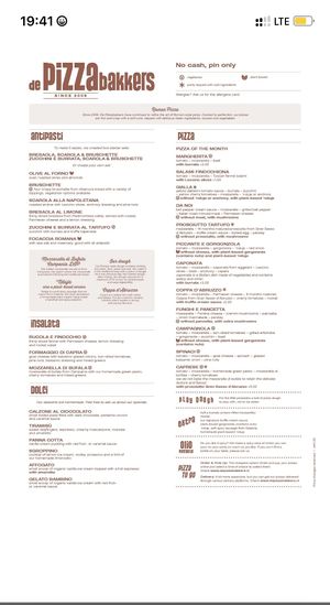 Karte  at De Pizzabakkers - Spaarndammerstraat  in Amsterdam