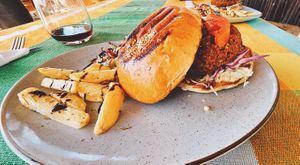 Vegan eggplant mushroom and tofu burgers at Lagoonies in Kalpitiya