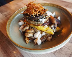 Wild mushroom on polenta at Aromalily Café in Ferntree Gully
