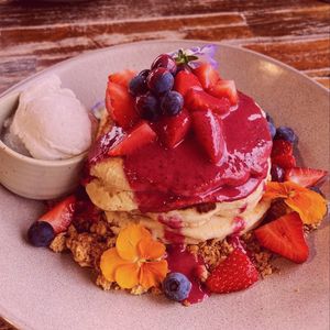 Berry Bliss Pancakes Stack at Aromalily Café in Ferntree Gully