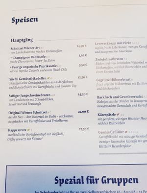 Vegan dishes are marked with a green leaf; there are more vegan dishes in appetizers, soups and so on at Brauhaus zum Stiefel in Saarbrucken