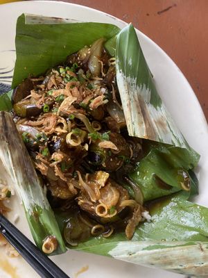 Incredible vegetarian lemongrass eggplant meal.   at Nhan's Kitchen in Hoi An