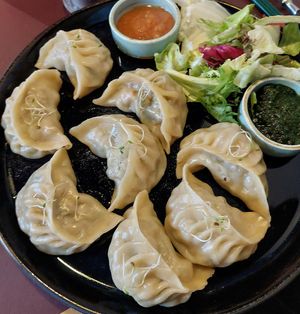 Dumplings with fantastic sauces at Aama in Stockholm