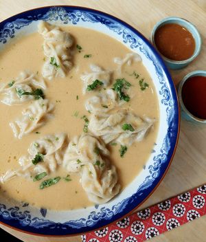 Jhol momos (dumplings in soup) at Aama in Stockholm