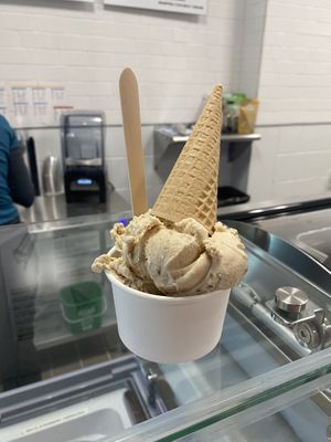 key lime and butter pecan with waffle cone  at Tru Vegan Creamery in Tampa