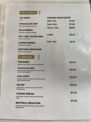 Menu  at Tru Vegan Creamery in Tampa