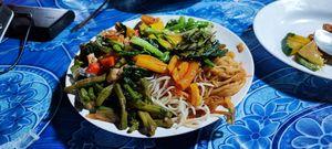 Selected dishes for 40000 a plate at Vegetarian Buffet - Street Food Alley in Luang Prabang