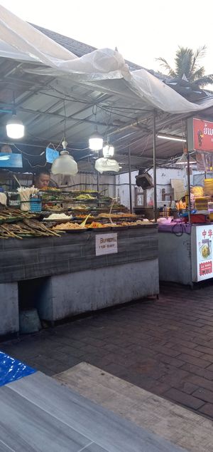 Vegetarian buffet stall, right beside fish and meat at Vegetarian Buffet - Street Food Alley in Luang Prabang
