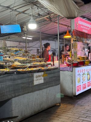 Hand written signage saying Vegetarian 50000 kip plate  at Vegetarian Buffet - Street Food Alley in Luang Prabang