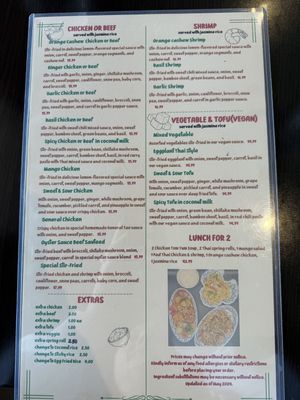 Main menu: vegan specified but ask for other vegan-altered dishes  at Thai Coconut in Burlington