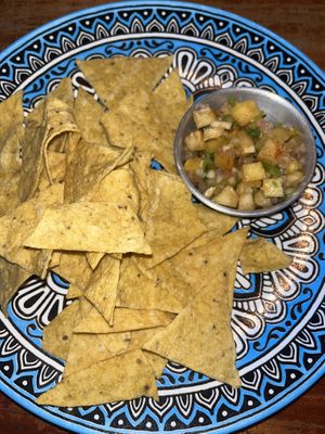Pineapple salsa and tortilla chips  at Centrico Cafe and Mexican Restaurant in Koh Tao