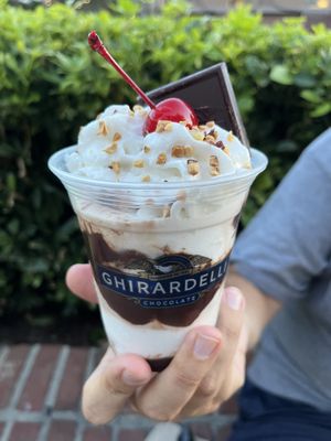 Non dairy hot fudge sundae  at Walt Disney World - Ghirardelli Soda Fountain & Chocolate Shop  in Lake Buena Vista
