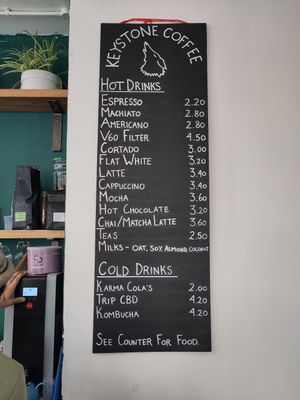 Menu at Keystone Coffee in North London