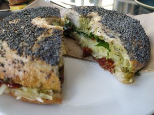 "Mozarella" bagel at Keystone Coffee in North London