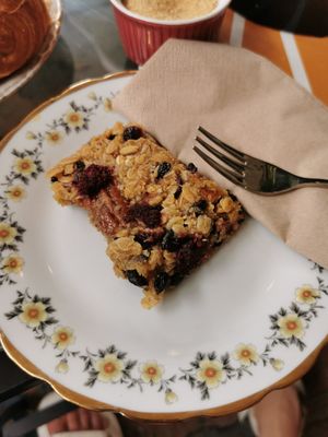Flapjack with pecan, coconut and dried fruit at Keystone Coffee in North London