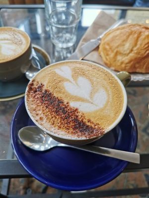 Vegan decaf cappuccino at Keystone Coffee in North London