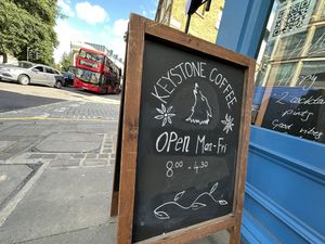 sign  at Keystone Coffee in North London