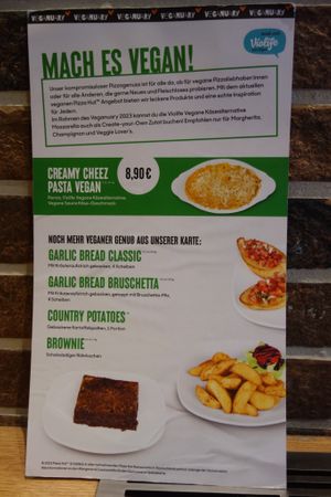Vegan menu with pasta, starters, and dessert at Pizza Hut in Saarbrucken