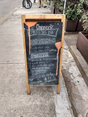 Outside menu board with meal of the day at ChapiYork in Bogota