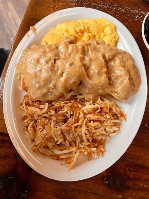 Vegan Gravy Train (cheesy biscuits and gravy, hashbrowns, JUST Egg) at Seven Mile Cafe in Mesquite