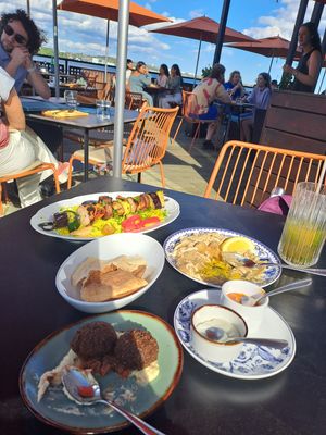 Falafel, vegan kebab and aubergine with pitta chips  at Darya in Halifax