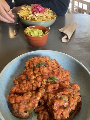 Beans on toast and gochujang fries with a side of avocado   at MISTÅL Kitchen in Otley
