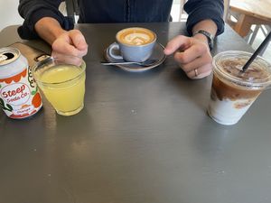 Oat flat white and almond iced lattee  at MISTÅL Kitchen in Otley